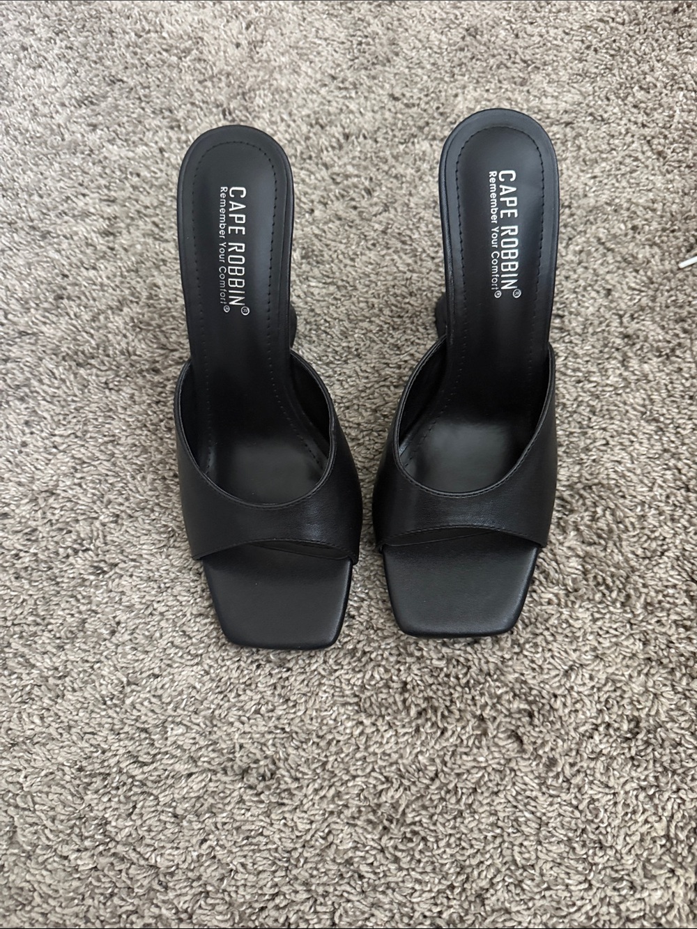 Cape Robbin Black Square-Toe Slide Mules